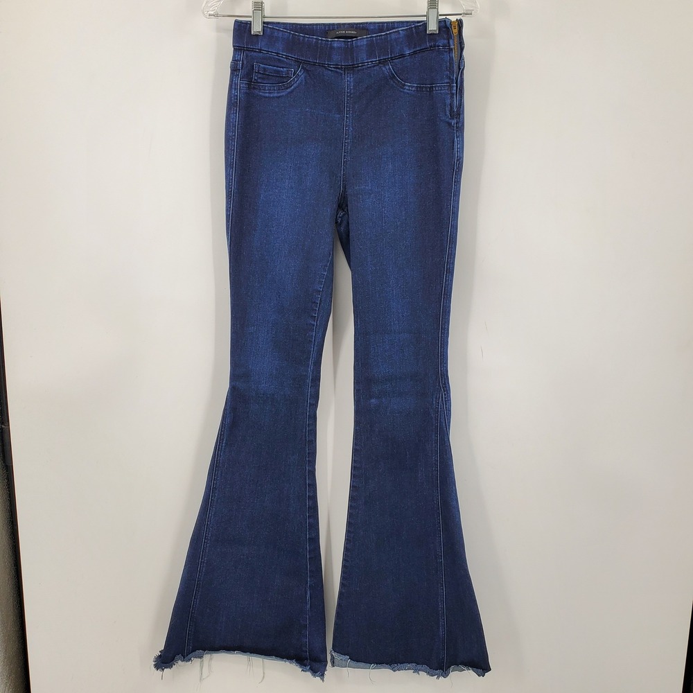 Flying Monkey High Rise Super Flare Jeans Dark Wash Side Zip Raw Hem 28‎ Western